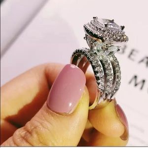 luxury big 925 silver CZ diamond ring